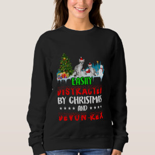 Easily Distracted By Christmas & Devon Rex Cat On  Sweatshirt