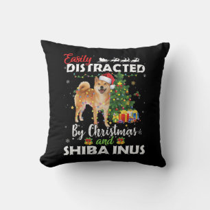 Easily distracted by christmas shiba inu dog gift cushion