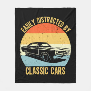Easily Distracted By Classic Cars Fleece Blanket