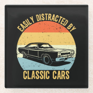 Easily Distracted By Classic Cars Glass Coaster