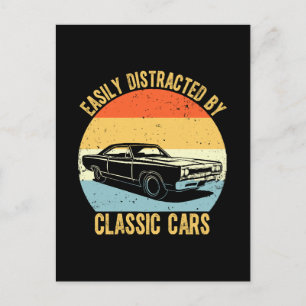Easily Distracted By Classic Cars Postcard