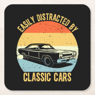 Easily Distracted By Classic Cars Square Paper Coaster