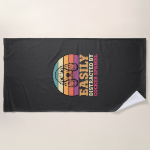 Easily Distracted By Cocker Spaniel Retro Dog Beach Towel