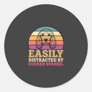 Easily Distracted By Cocker Spaniel Retro Dog Classic Round Sticker