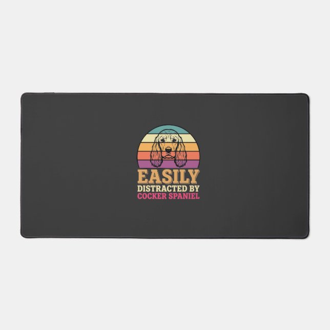 Easily Distracted By Cocker Spaniel Retro Dog Desk Mat (Front)