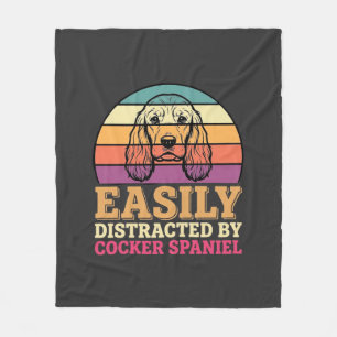 Easily Distracted By Cocker Spaniel Retro Dog Fleece Blanket