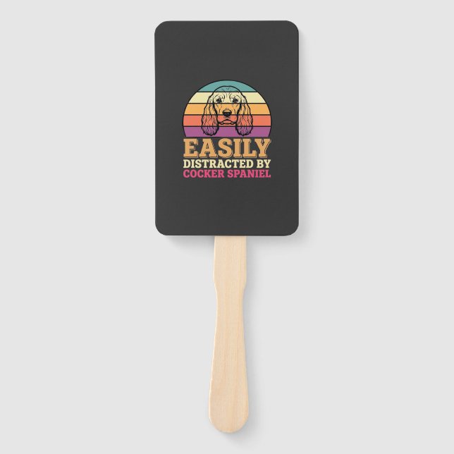 Easily Distracted By Cocker Spaniel Retro Dog Hand Fan (Front)