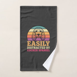 Easily Distracted By Cocker Spaniel Retro Dog Hand Towel