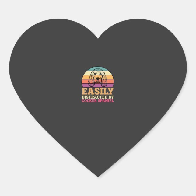 Easily Distracted By Cocker Spaniel Retro Dog Heart Sticker (Front)
