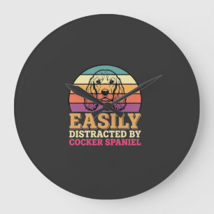 Easily Distracted By Cocker Spaniel Retro Dog Large Clock