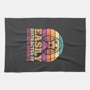 Easily Distracted By Cocker Spaniel Retro Dog Tea Towel