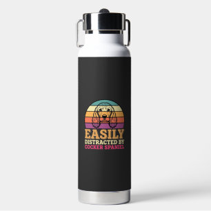 Easily Distracted By Cocker Spaniel Retro Dog Water Bottle
