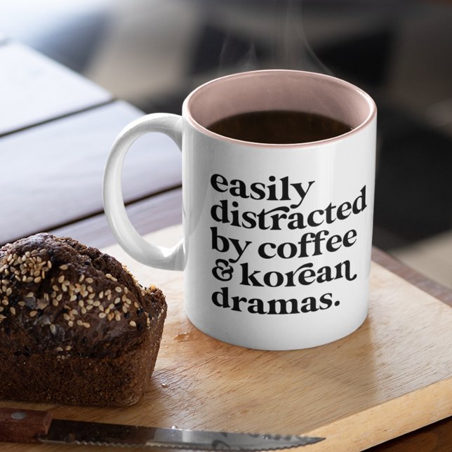 Easily Distracted by Coffee & Korean Dramas Custom Two-Tone Coffee Mug (Creator Uploaded)
