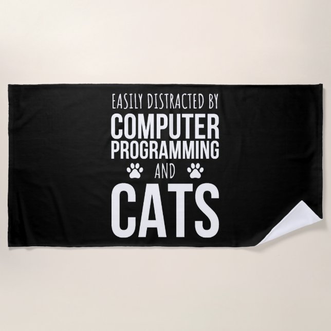 Easily Distracted By Computer Programming And Cats Beach Towel (Front)