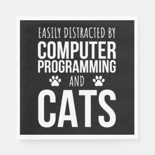 Easily Distracted By Computer Programming And Cats Napkin