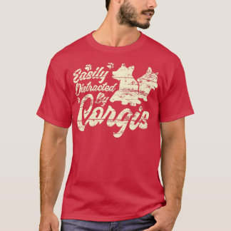 Easily Distracted By Corgis, Funny Dog Owner Premi T-Shirt