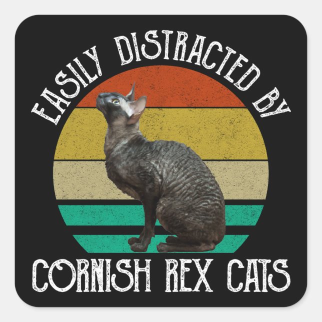 Easily Distracted By Cornish Rex Cats Square Sticker (Front)
