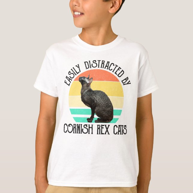 Easily Distracted By Cornish Rex Cats T-Shirt (Front)