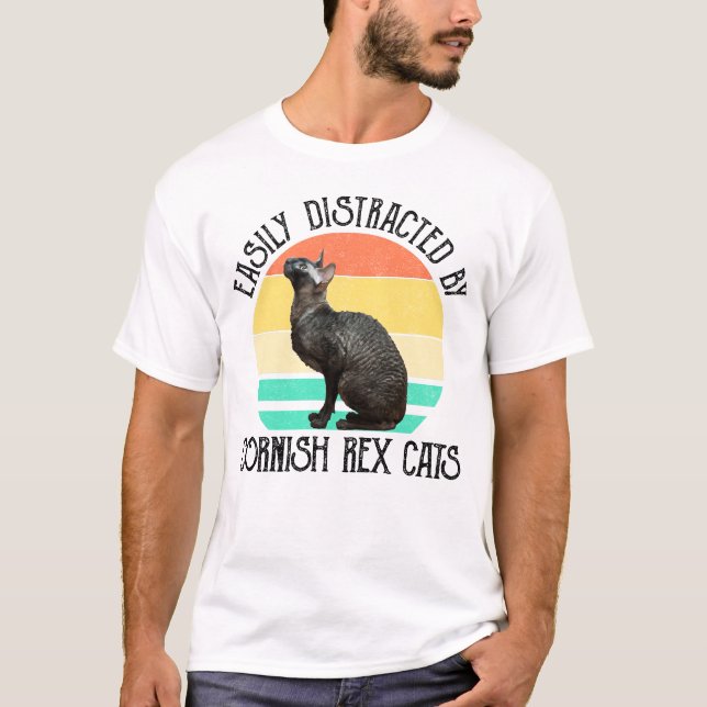 Easily Distracted By Cornish Rex Cats T-Shirt (Front)