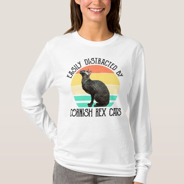 Easily Distracted By Cornish Rex Cats T-Shirt (Front)