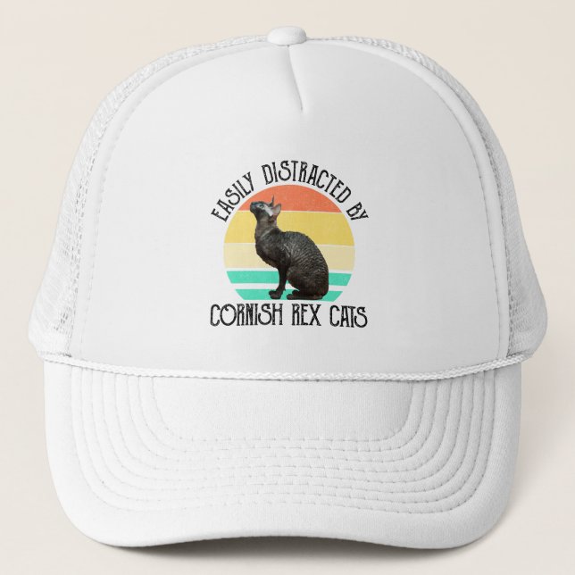 Easily Distracted By Cornish Rex Cats Trucker Hat (Front)