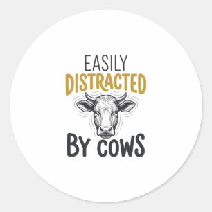 Easily Distracted By Cows Funny Cow Lover Shirt_1 Classic Round Sticker