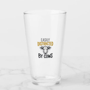 Easily Distracted By Cows Funny Cow Lover Shirt_1 Glass