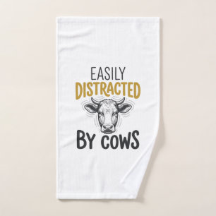 Easily Distracted By Cows Funny Cow Lover Shirt_1 Hand Towel