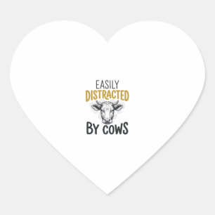 Easily Distracted By Cows Funny Cow Lover Shirt_1 Heart Sticker