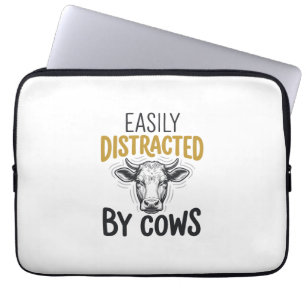 Easily Distracted By Cows Funny Cow Lover Shirt_1 Laptop Sleeve