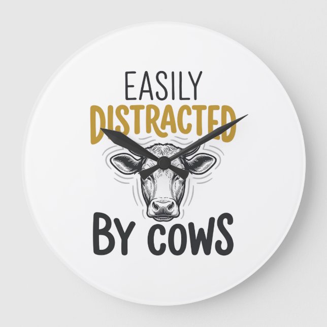 Easily Distracted By Cows Funny Cow Lover Shirt_1 Large Clock (Front)