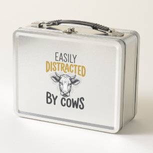 Easily Distracted By Cows Funny Cow Lover Shirt_1 Metal Lunch Box