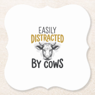 Easily Distracted By Cows Funny Cow Lover Shirt_1 Paper Coaster