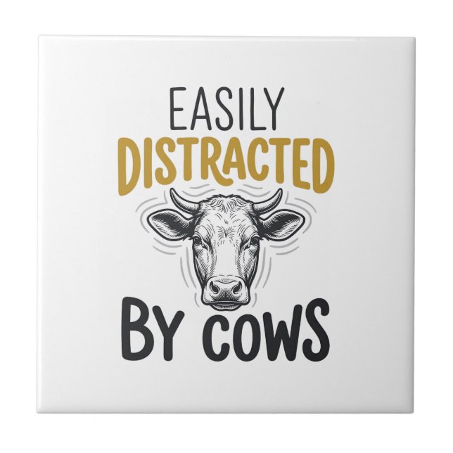 Easily Distracted By Cows Funny Cow Lover Shirt_1 Tile (Front)