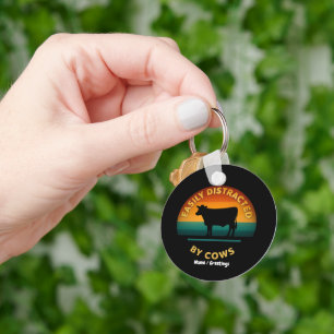 Easily Distracted By Cows Funny Farming Gift Lover Key Ring