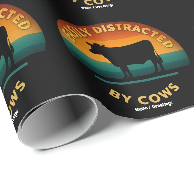 Easily Distracted By Cows Funny Farming Gift Lover Wrapping Paper (Roll Corner)