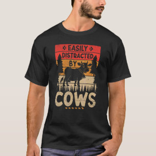 Easily distracted by Cows Harvest Farming Barn Cat T-Shirt
