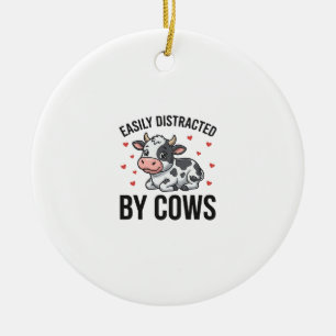Easily Distracted by Cows Vintage Cow Graphic_1 Ceramic Tree Decoration