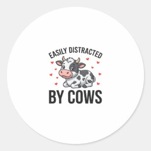 Easily Distracted by Cows Vintage Cow Graphic_1 Classic Round Sticker