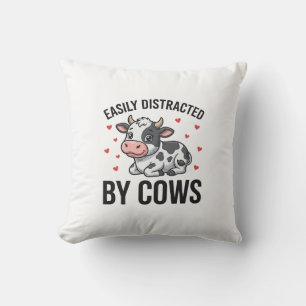 Easily Distracted by Cows Vintage Cow Graphic_1 Cushion