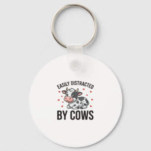 Easily Distracted by Cows Vintage Cow Graphic_1 Key Ring