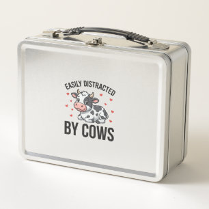 Easily Distracted by Cows Vintage Cow Graphic_1 Metal Lunch Box
