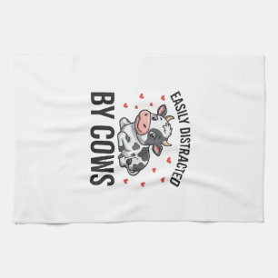 Easily Distracted by Cows Vintage Cow Graphic_1 Tea Towel