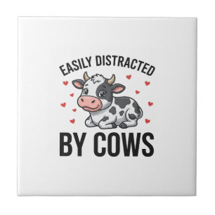 Easily Distracted by Cows Vintage Cow Graphic_1 Tile