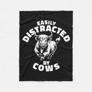Easily Distracted By Cows Western Highland Cow Fleece Blanket