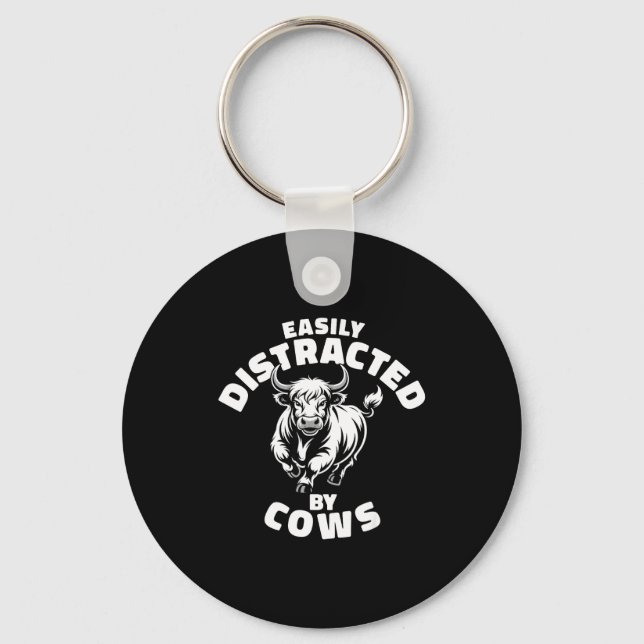 Easily Distracted By Cows Western Highland Cow  Key Ring (Front)