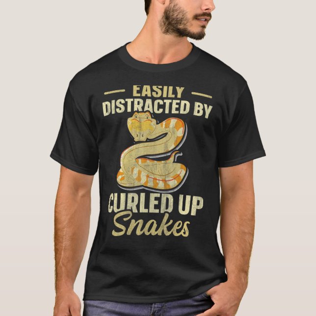 Easily Distracted By Curled Up Snakes Ball Python  T-Shirt (Front)