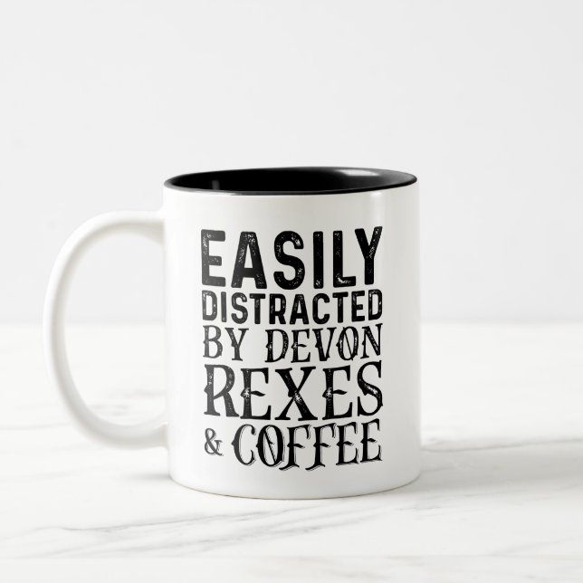 Easily Distracted By Devon Rexes And Coffee Two-Tone Coffee Mug (Left)