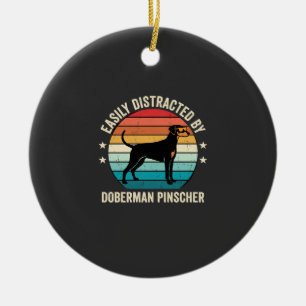 Easily Distracted by Doberman Pinscher Retro Sunse Ceramic Tree Decoration