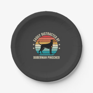 Easily Distracted by Doberman Pinscher Retro Sunse Paper Plate